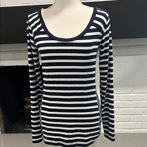 Banana Republic Navy and White Striped Long Sleeve Tee